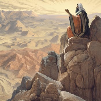 Moses receiving the ten commandments at Mount Sinai, religion and faith, prophet of judaism and christianity, generative AI