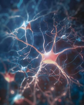 Neuron conceptual image of human nervous system. 3D illustration of neurons with vivid colors.