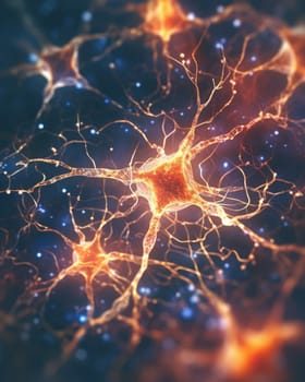Neuron conceptual image of human nervous system. 3D illustration of neurons with vivid colors.