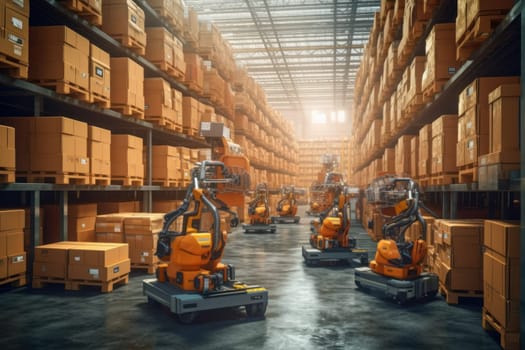 Robotic arms and automation systems can perform repetitive tasks with precision, speed, and consistency, reducing human error and enhancing overall in manufacturing warehouse. Generative AI.