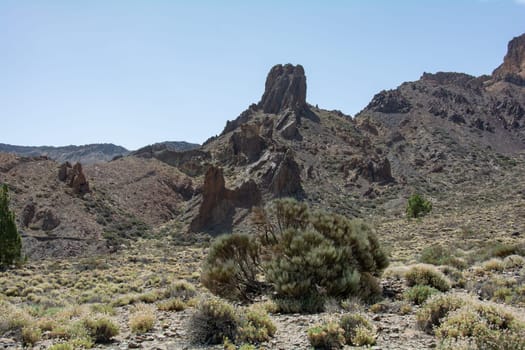 Gigantic rocks in the volcanic landscape in El Teide National Park on the Canary Island of Tenerife, Spain