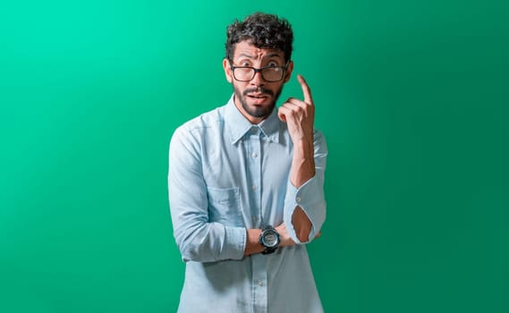 Confused and scared man isolated, Person with scared and confused face on isolated background, Handsome man with scared and puzzled face