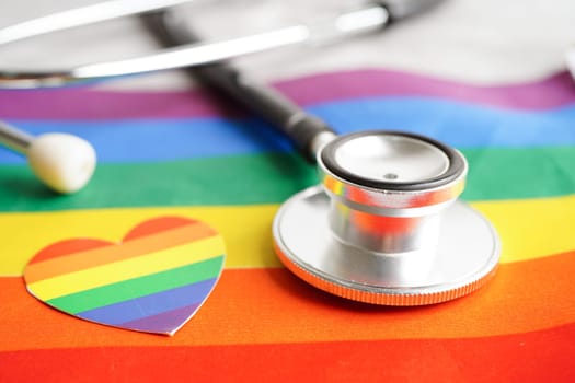 LGBT symbol, Stethoscope with rainbow ribbon, rights and gender equality, LGBT Pride Month in June.