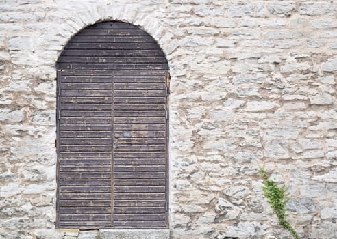 Door in the Visby, Gotland Town-Wall with ivy next to it.