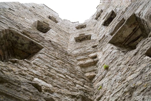 Looking up the Town Wall in Visby, Gotland in Sweden.