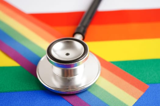 LGBT symbol, Stethoscope with rainbow ribbon, rights and gender equality, LGBT Pride Month in June.