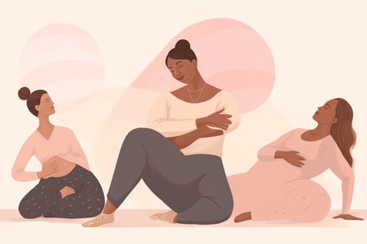 A group of pregnant women in tracksuits are doing gymnastics in a special room. High quality photo