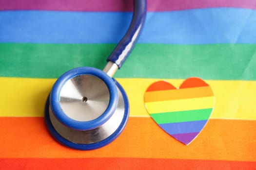 LGBT symbol, Stethoscope with rainbow ribbon, rights and gender equality, LGBT Pride Month in June.