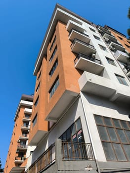 Modern buildings architecture street landmarks windows balconies blue sky landscape urban 18 August 2024 Tbilisi Georgia. High quality photo