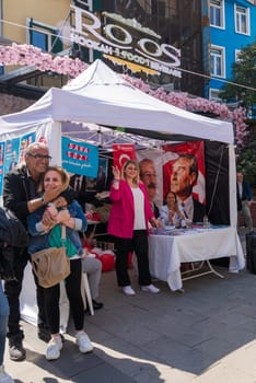 Istanbul, Turkey - May 13 2023: Republican Peoples Party tent in the neighbourhood of Ortakoy during the 2023 elections