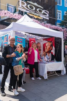 Istanbul, Turkey - May 13 2023: Republican Peoples Party tent in the neighbourhood of Ortakoy during the 2023 elections