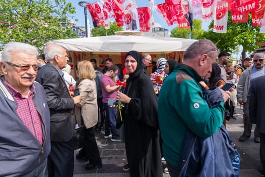 Istanbul, Turkey - May 13 2023: AK Party tent in the neighbourhood of Uskudar during 2023 elections