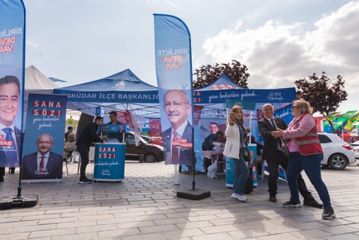 Istanbul, Turkey - May 14 2023: Republican Peoples Party kiosk in the neighbourhood of Uskudar during the 2023 elections