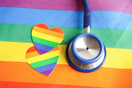 LGBT symbol, Stethoscope with rainbow ribbon, rights and gender equality, LGBT Pride Month in June.