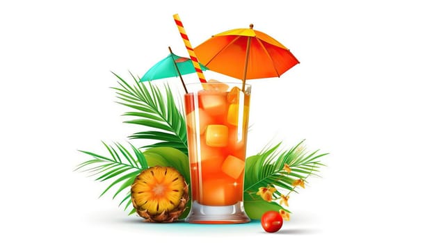 Illustration from tropical cocltail on white background created with Generative AI technology