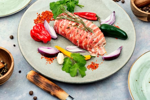 Chicken breast fillet, ingredients and spices for cooking.