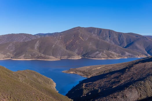 Mountain landscape with a lake, mountains near Puebla de Sanabria, Zamora, Spain
