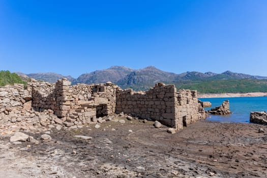 Old ruins of Vilarinho das Furnas, was a village, located in Campo de Geres, Terras de Bouro, on margins of River Homem, in 1972, it was intentionally submerged.