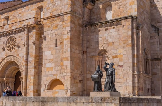 Zamora, Spain - 23 March 2023: Merlu statues near San Juan Bautista church, Zamora. Spain