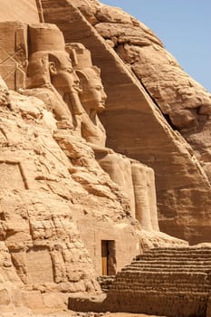 Abu Simbel, Aswan, Egypt - April 18 2008: The colossuses of Ramses II of the archaeological site of Abu Simbel, Aswan, Egypt
