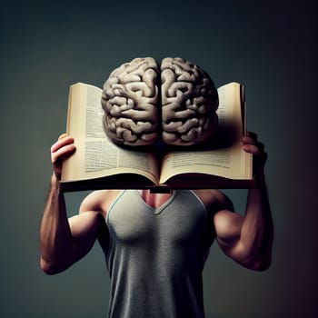 Brain on a book, education concept, learning new skills, have wisdom and knowledge, world book day, generative AI