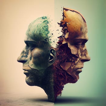Identity disorder, borderline and Schizophrenia, multiple personality, mental health, transgender and diverse concept, generative AI