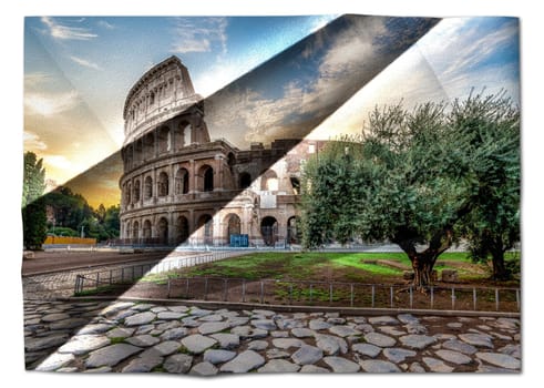 Italy, Rome - Sunset behind the Colosseum, the most famous Roman landmark sightseeing