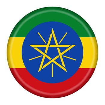 An Ethiopia flag button 3d illustration with clipping path