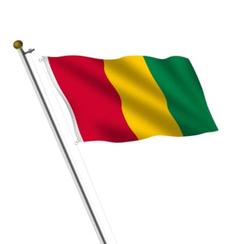 A Guinea Flagpole 3d illustration on white with clipping path