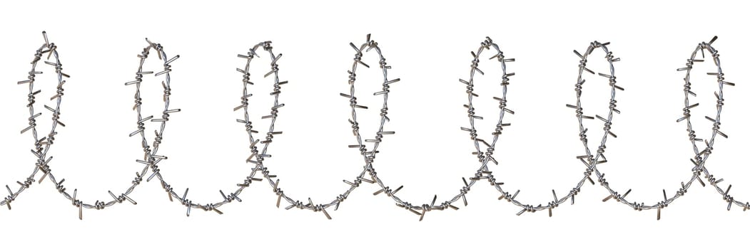 Barbed wire fence 3D rendering illustration isolated on white background