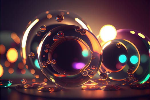 Glass glossy round shapes with bokeh. Generative AI design