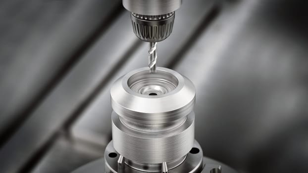 Closeup of generic CNC drill equipment. 3D illustration.