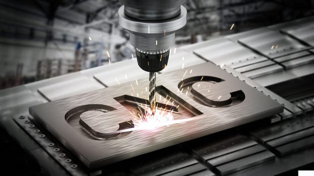 Closeup of generic CNC drill equipment. 3D illustration.