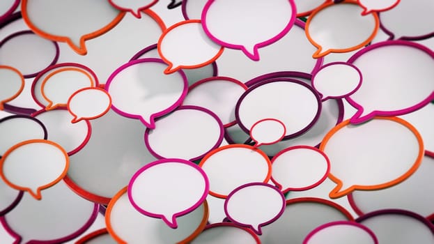 Red, yellow, and orange speech balloons forming a background. 3D illustration.