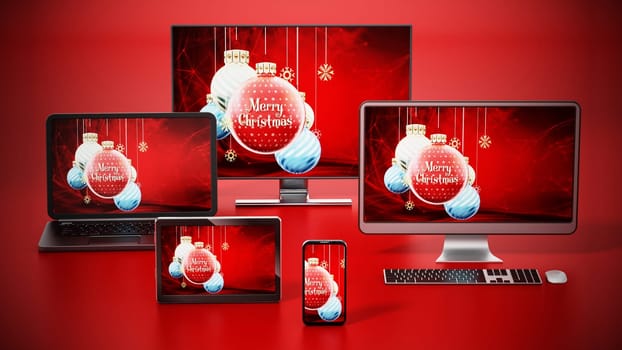 Christmas baubles background on smart TV, monitor, tablet computer, PC, smartphone and laptop computer.