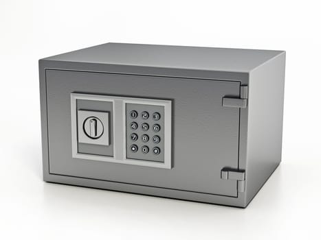 Wall safe with digital keypad isolated on white background. 3D illustration.