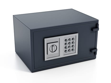 Wall safe with digital keypad isolated on white background. 3D illustration.