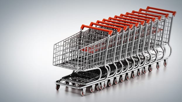 Stack of shopping carts isolated on white background. 3D illustration.