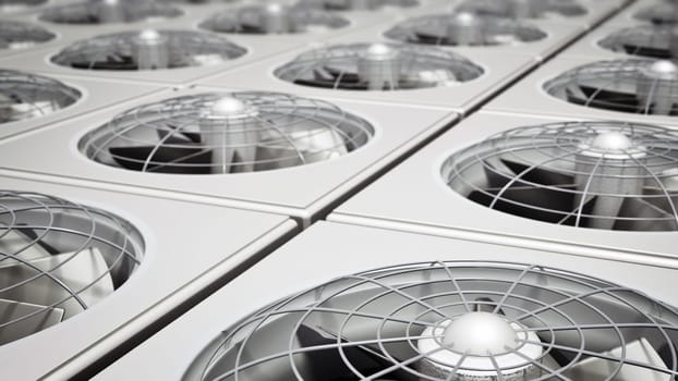 Group of air conditioner units. 3D illustration.