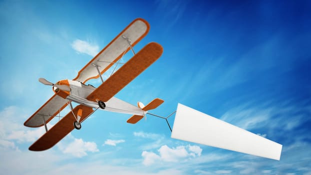 Classic airplane pulling blank white text banner. 3D illustration.
