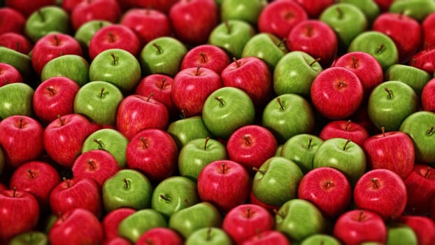 Stack of fresh green and red apples. 3D illustration.