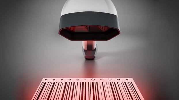 Generic barcode scanner scanning a barcode. 3D illustration.