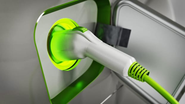 Plug-in hybrid or electric car being recharged. 3D illustration.
