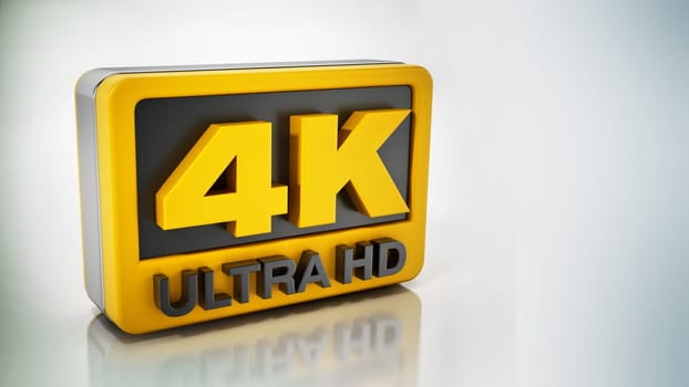 4K ultra HD icon isolated on white background. 3D illustration.