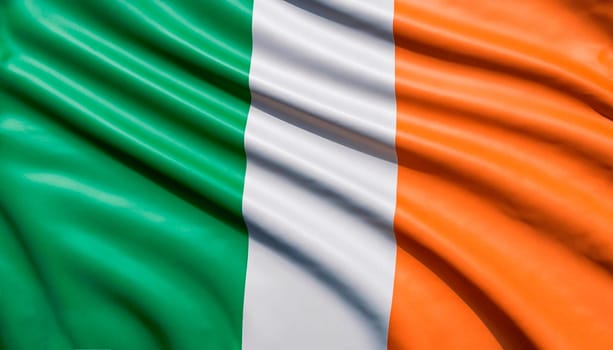 Fabric texture flag of Ireland. Flag of Ireland waving in the wind. Ireland flag is depicted on a sports cloth fabric with many folds. Sport team banner
