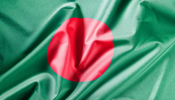 Textured fabric with flag of Bangladesh. Patriotic symbol