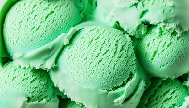 Scoop of delicious chocolate chip mint ice cream with mint leaves.