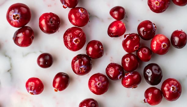 heap cranberry on a white isolated background, top view