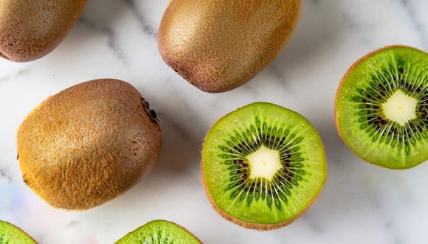 sliced and whole kiwi isolated on white background
