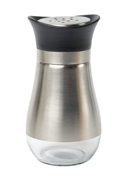 Glass container for salt on a white isolated background